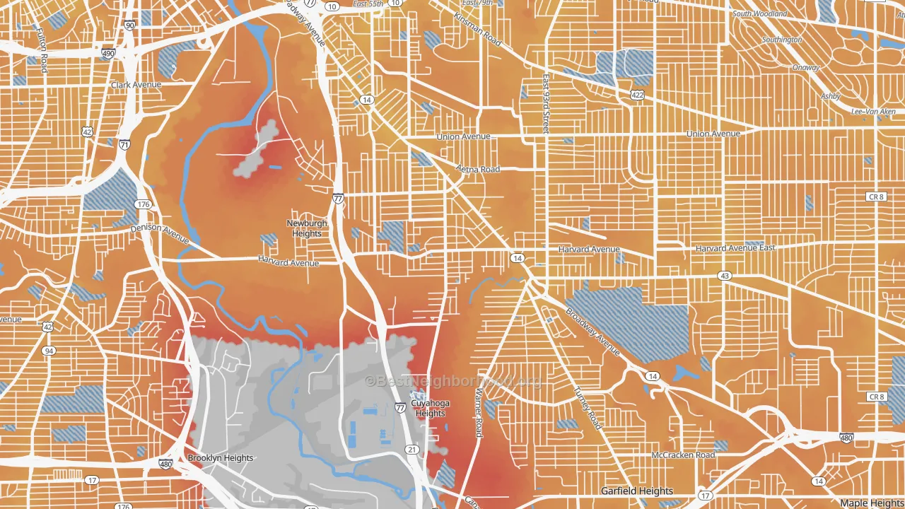 Transit Grade map of South Broadway, Cleveland, OH