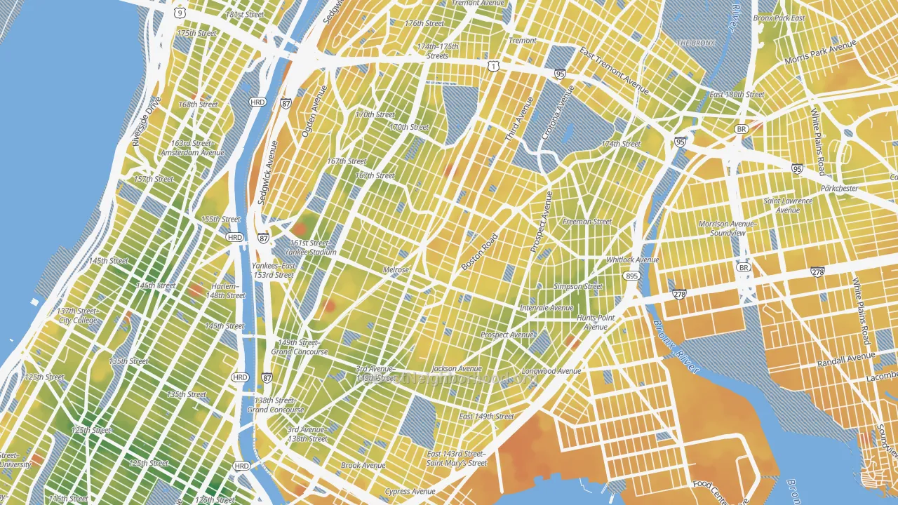 Transit Grade map of South Bronx, Bronx, NY