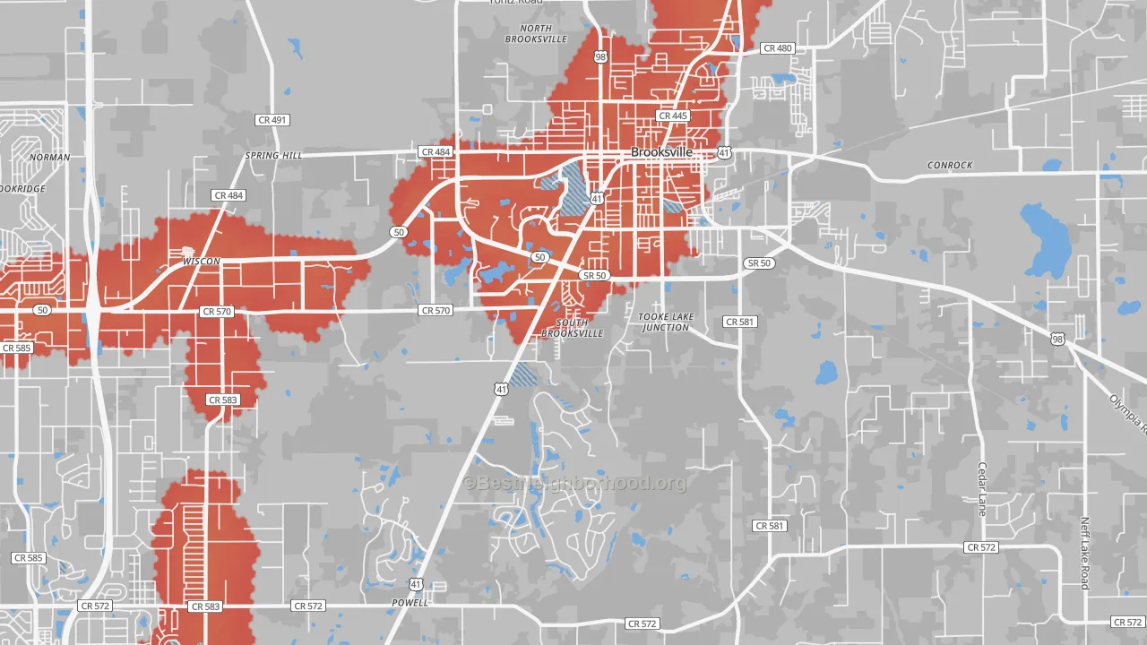 Transit Grade map of South Brooksville, FL
