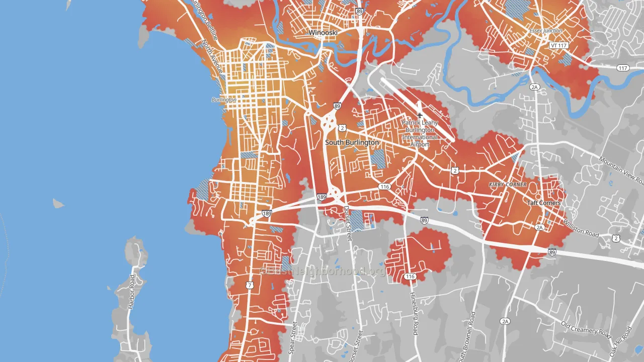 Transit Grade map of South Burlington, VT