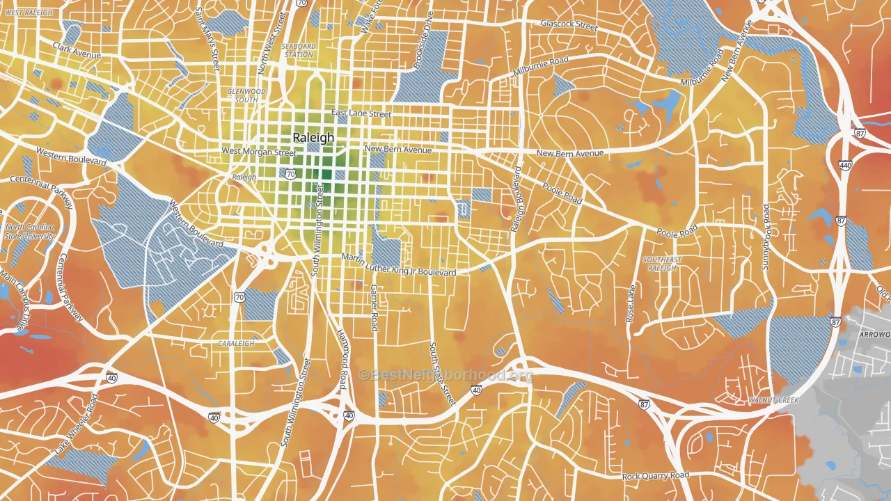 Transit Grade map of South Central, Raleigh, NC