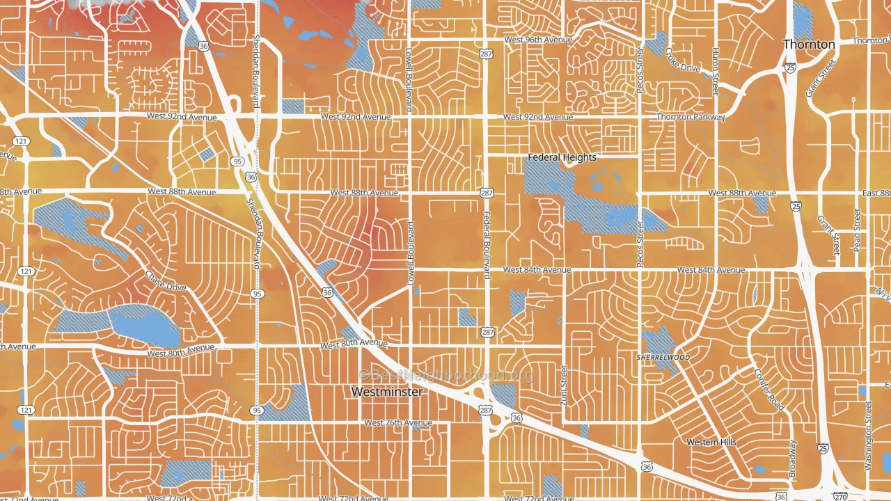 Transit Grade map of South Central Westminster, Westminster, CO