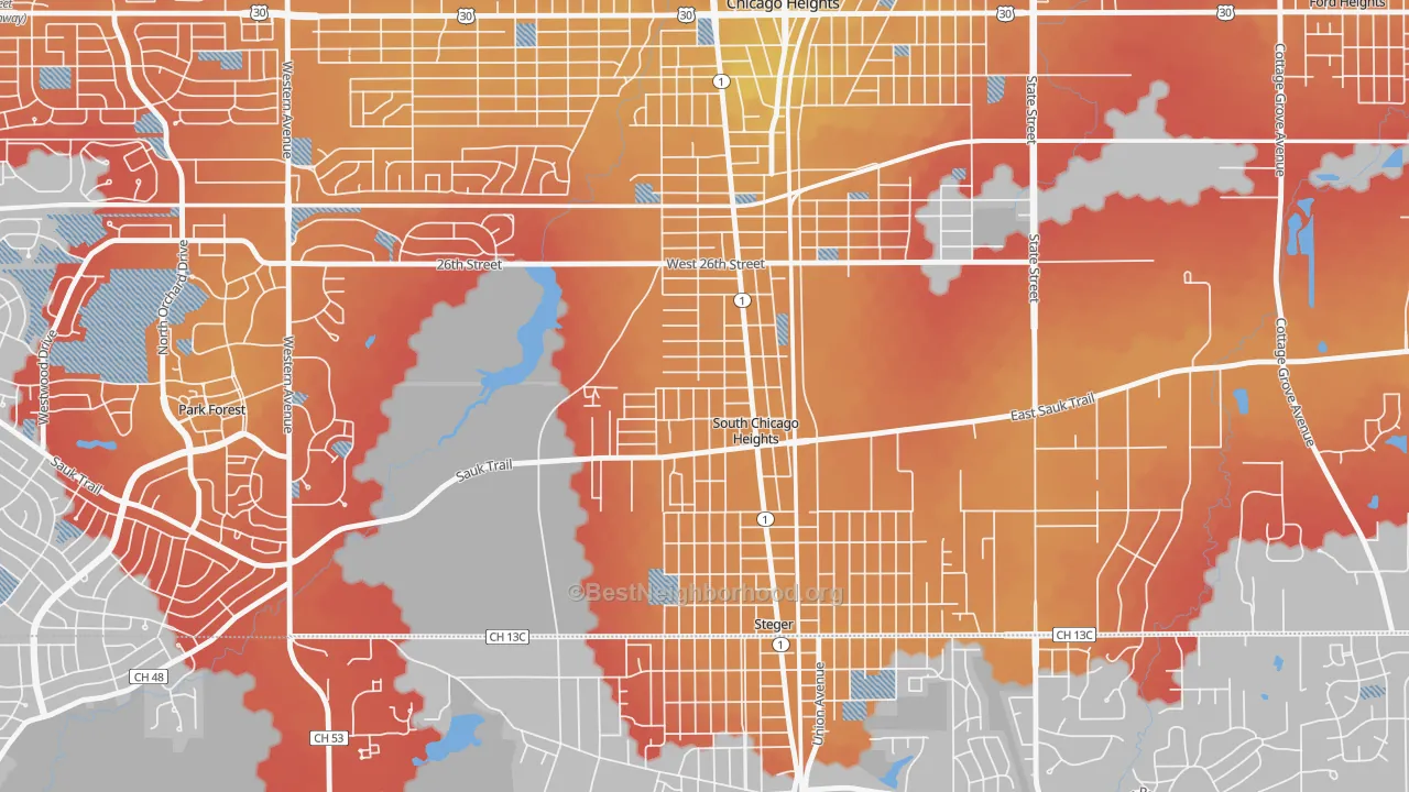 Transit Grade map of South Chicago Heights, IL