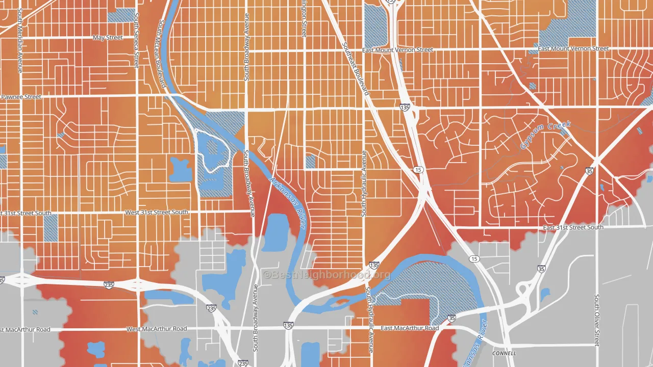Transit Grade map of South City Community, Wichita, KS