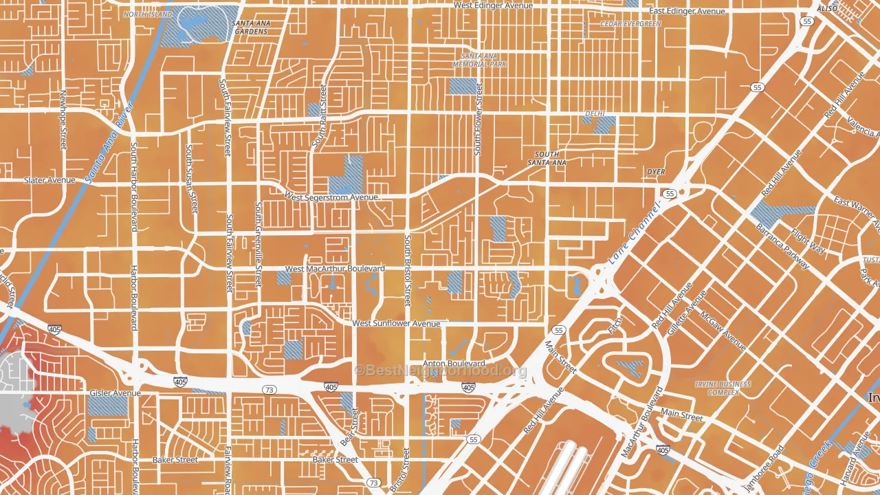Transit Grade map of South Coast, Santa Ana, CA