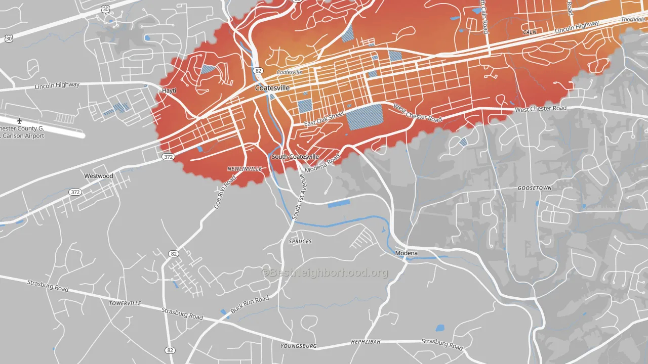 Transit Grade map of South Coatesville, PA