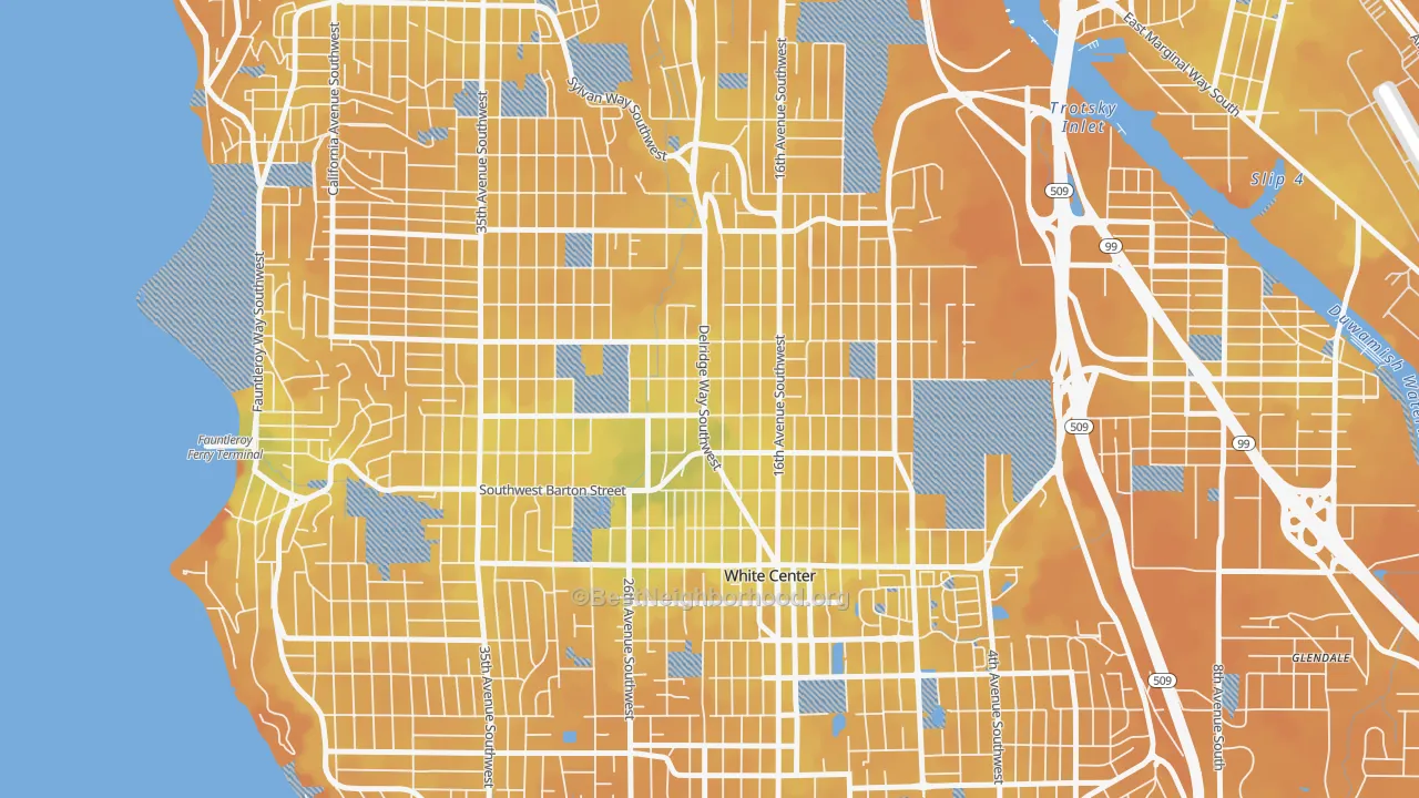 Transit Grade map of South Delridge, Seattle, WA