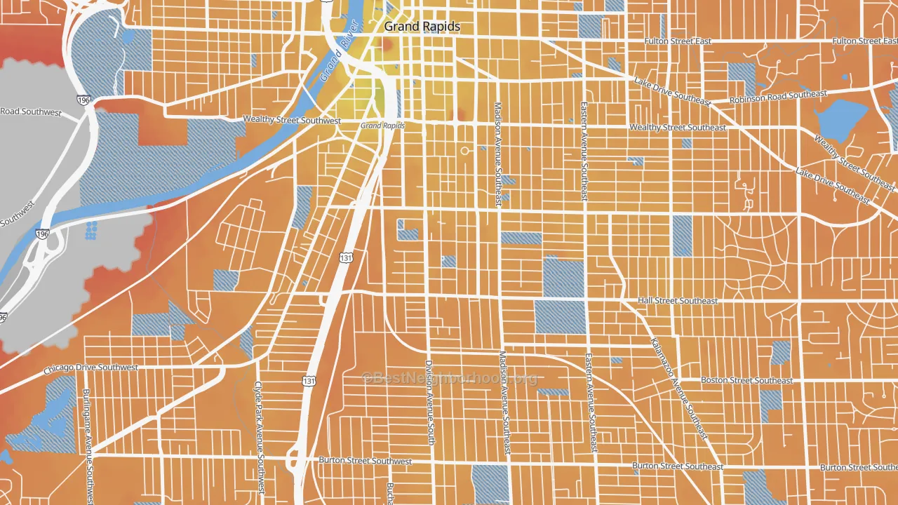 Transit Grade map of South East Community, Grand Rapids, MI
