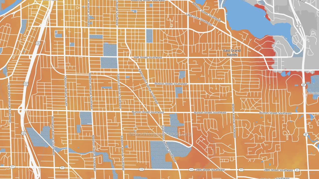 Transit Grade map of South East End, Grand Rapids, MI