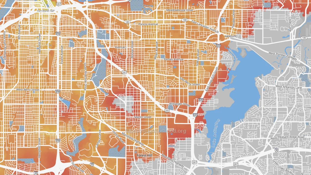 Transit Grade map of South East, Fort Worth, TX