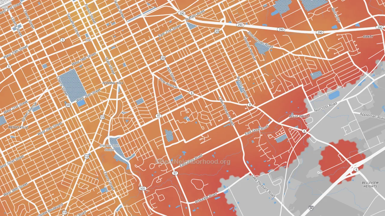 Transit Grade map of South East Hills, Erie, PA