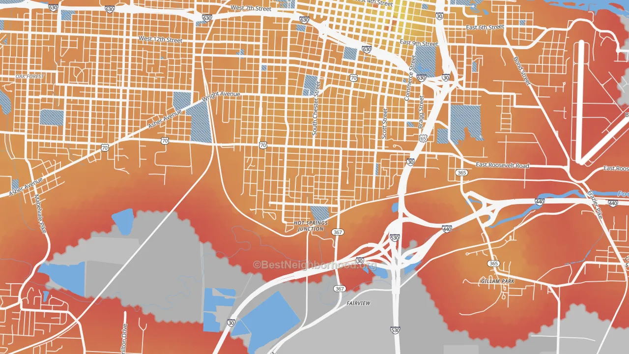 Transit Grade map of South End, Little Rock, AR