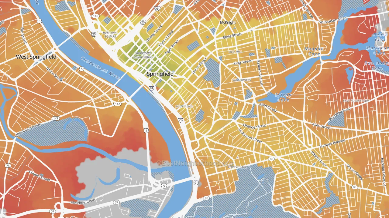 Transit Grade map of South End Springfield, Springfield, MA