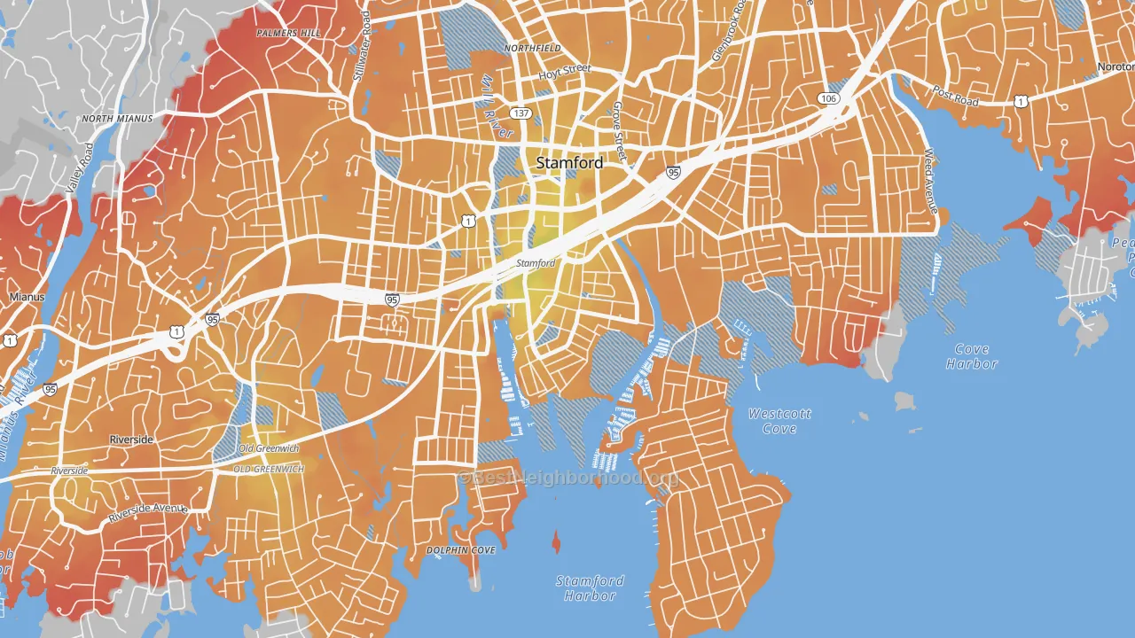 Transit Grade map of South End Stamford, Stamford, CT