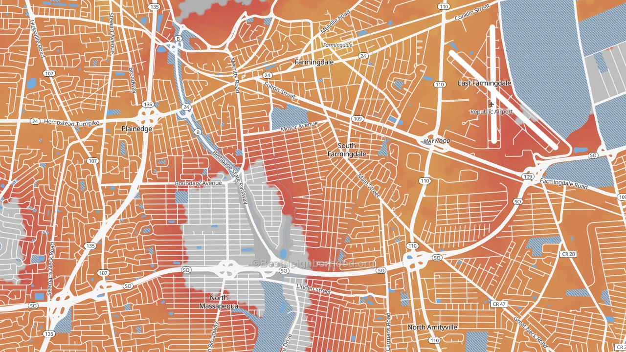 Transit Grade map of South Farmingdale, NY