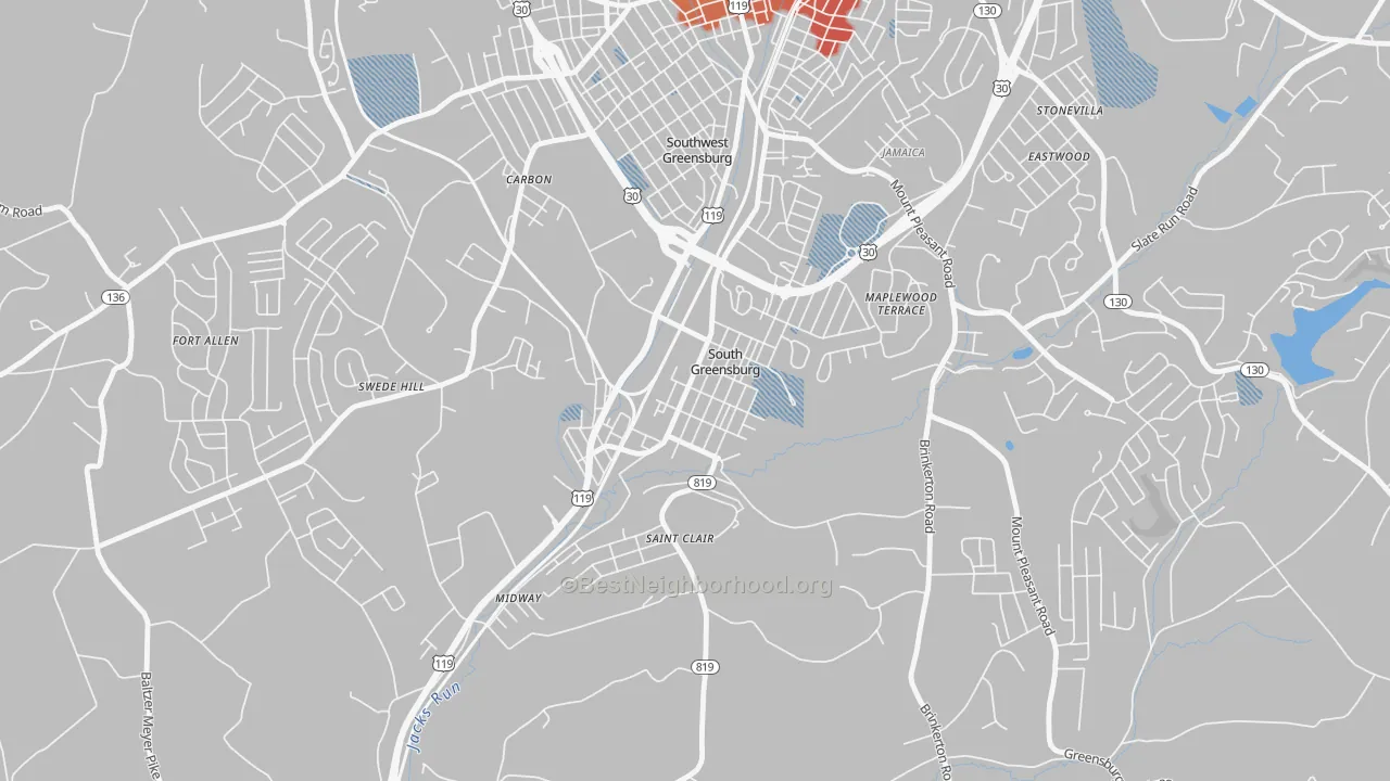 Transit Grade map of South Greensburg, PA