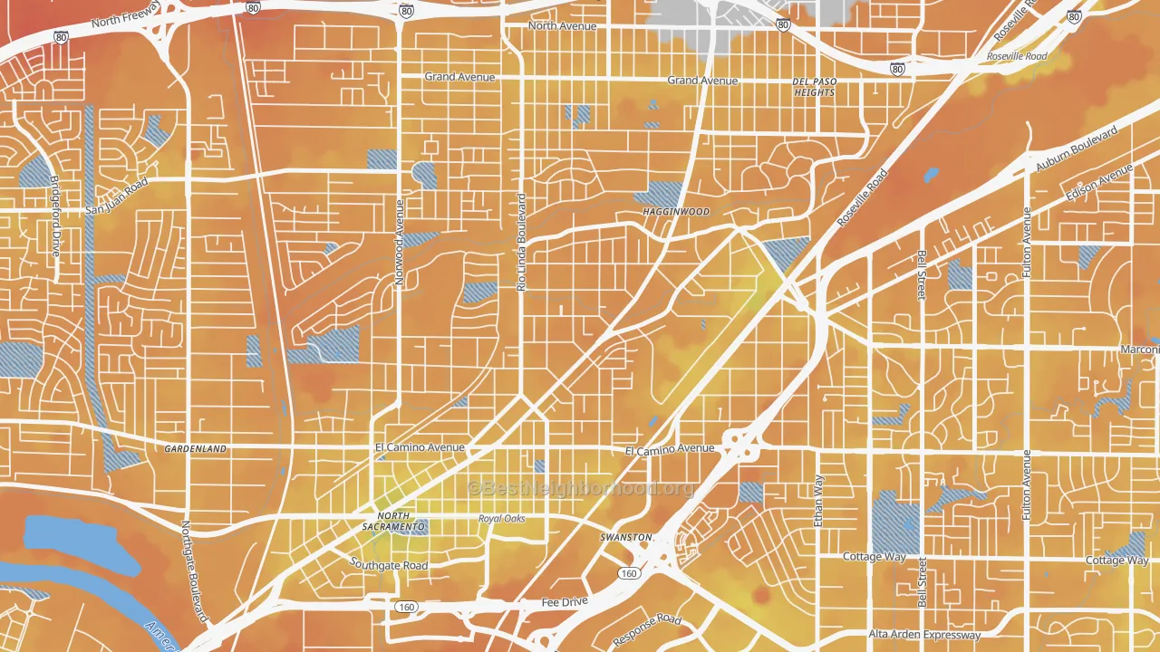 Transit Grade map of South Hagginwood, Sacramento, CA