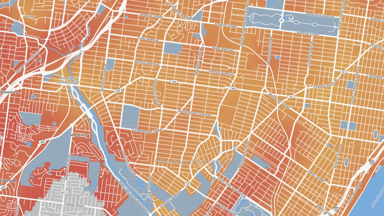 Transit Grade map of South Hampton, St. Louis, MO