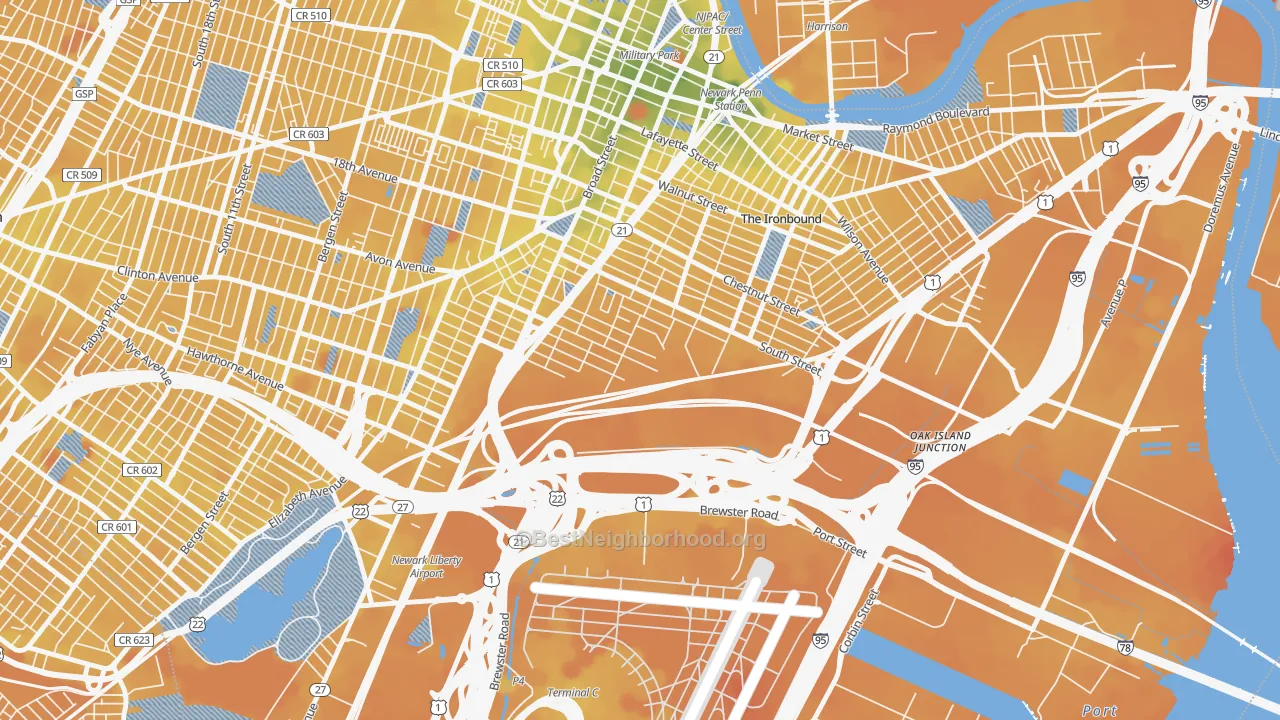 Transit Grade map of South Ironbound, Newark, NJ
