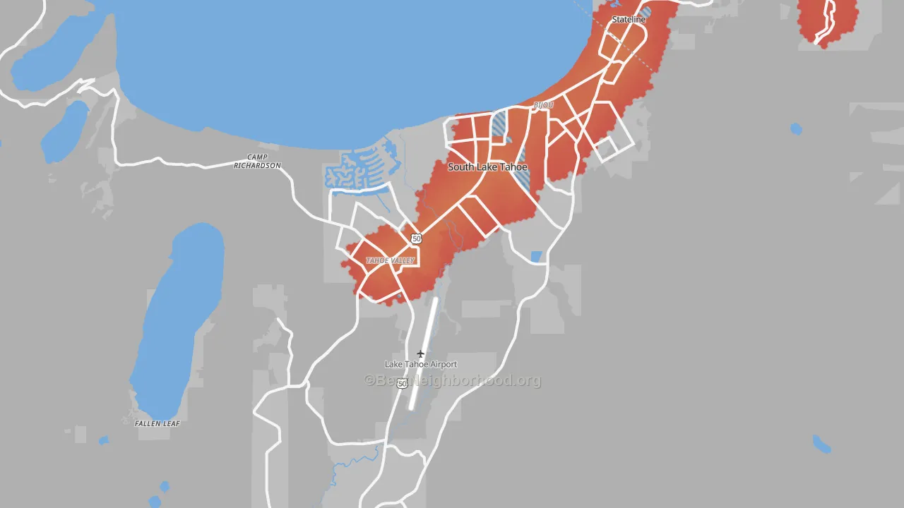 Transit Grade map of South Lake Tahoe, CA