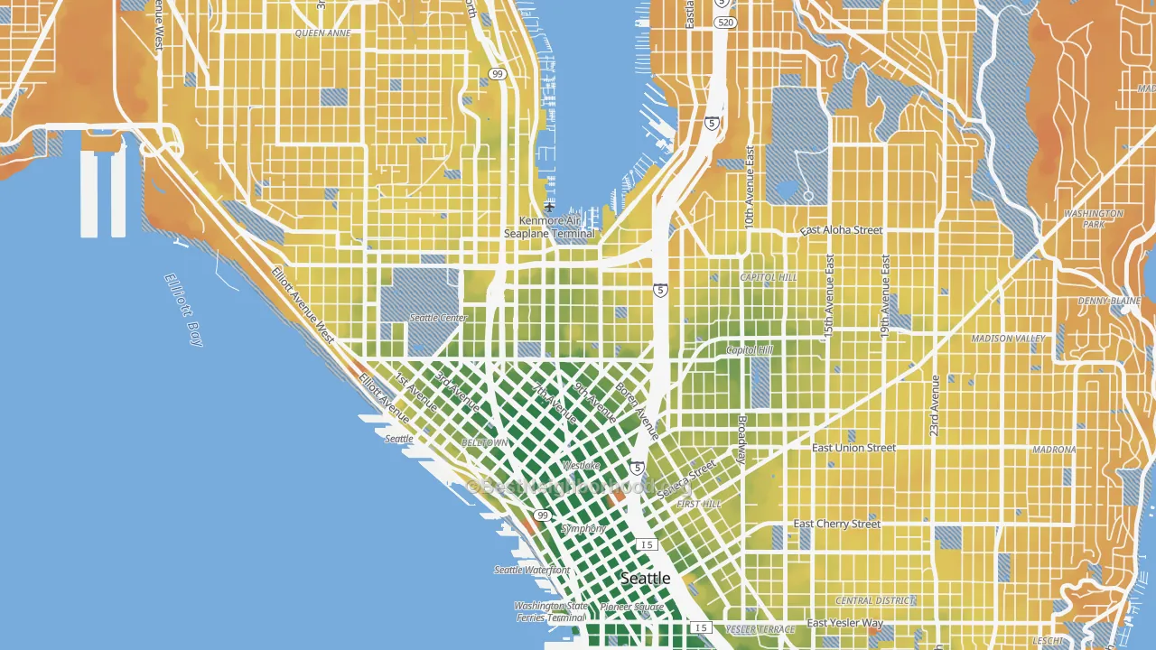 Transit Grade map of South Lake Union, Seattle, WA