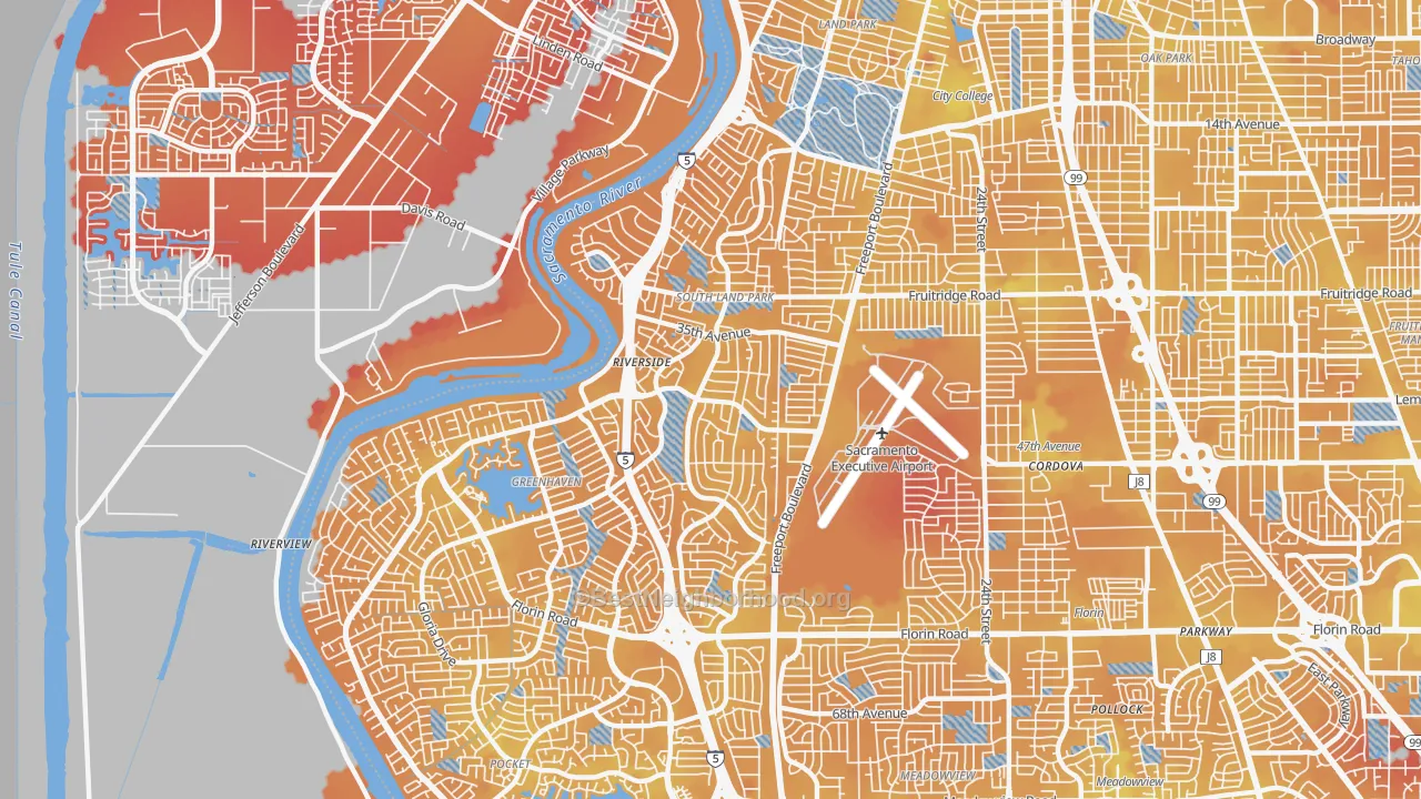 Transit Grade map of South Land Park, Sacramento, CA