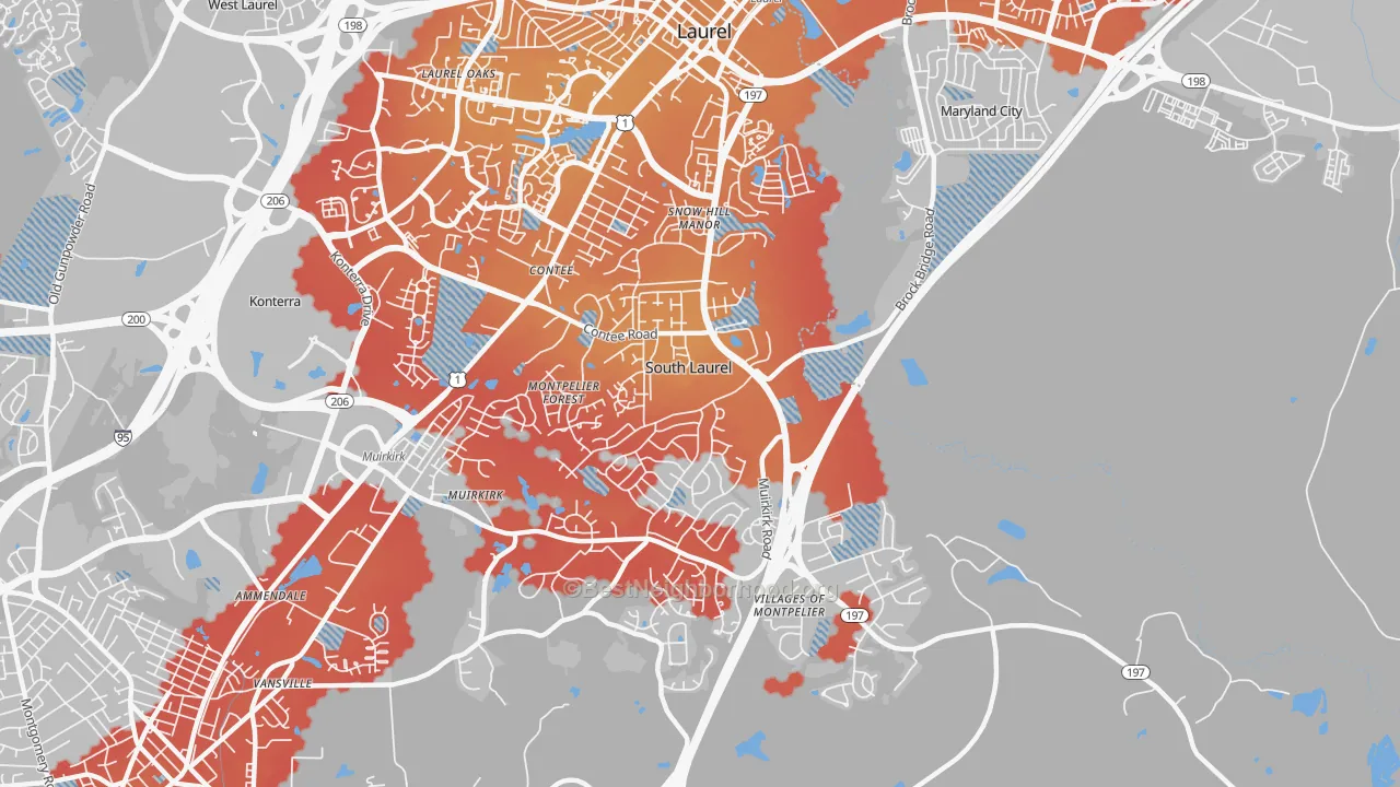 Transit Grade map of South Laurel, MD
