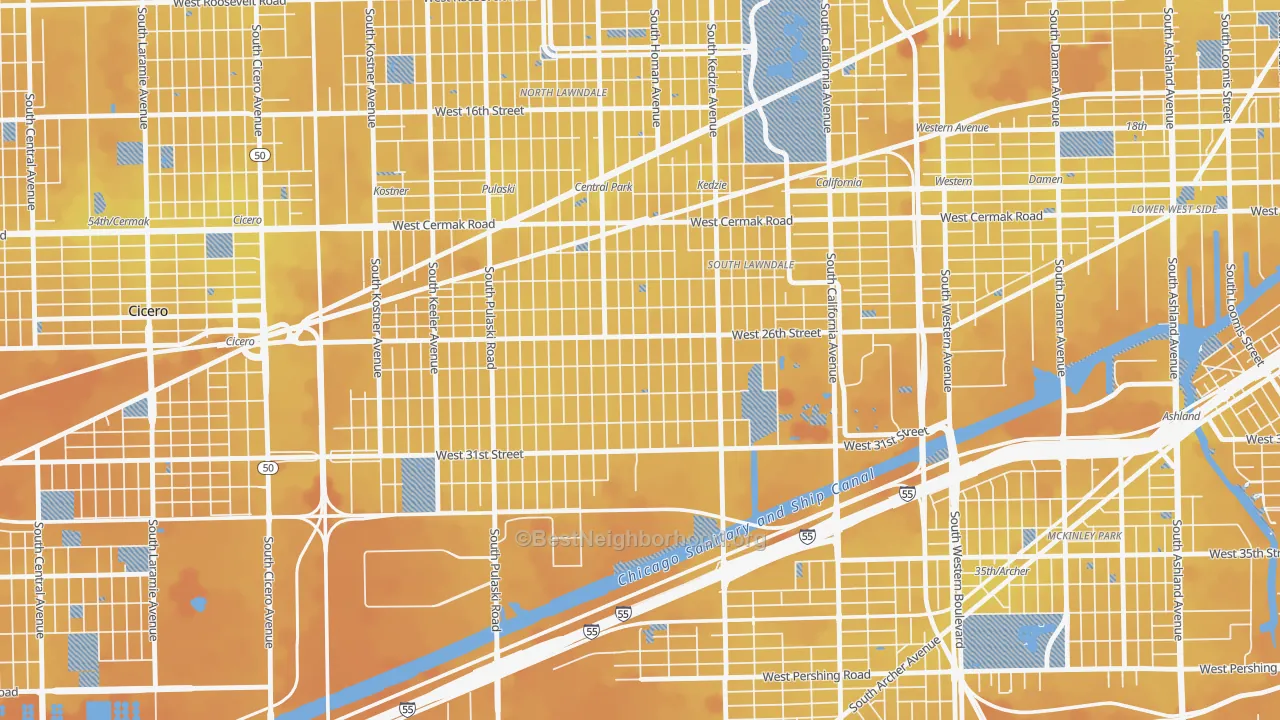 Transit Grade map of South Lawndale, Chicago, IL