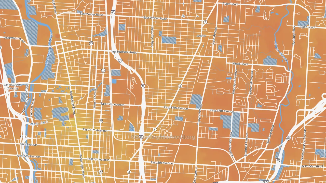 Transit Grade map of South Linden, Columbus, OH