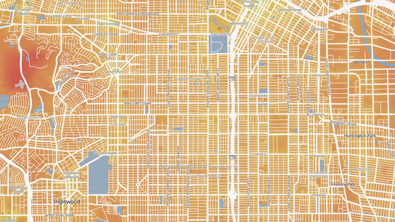 Transit Grade map of South Los Angeles, Los Angeles, CA