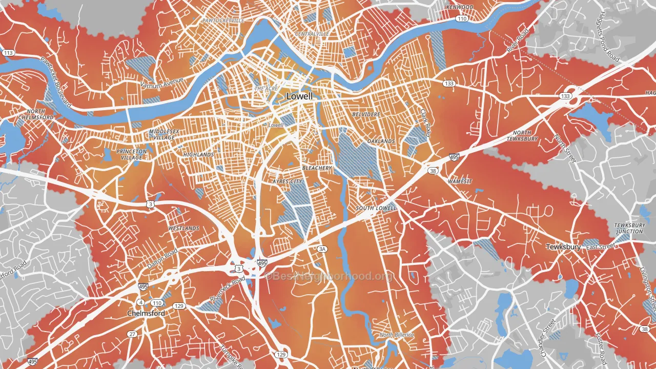Transit Grade map of South Lowell, Lowell, MA
