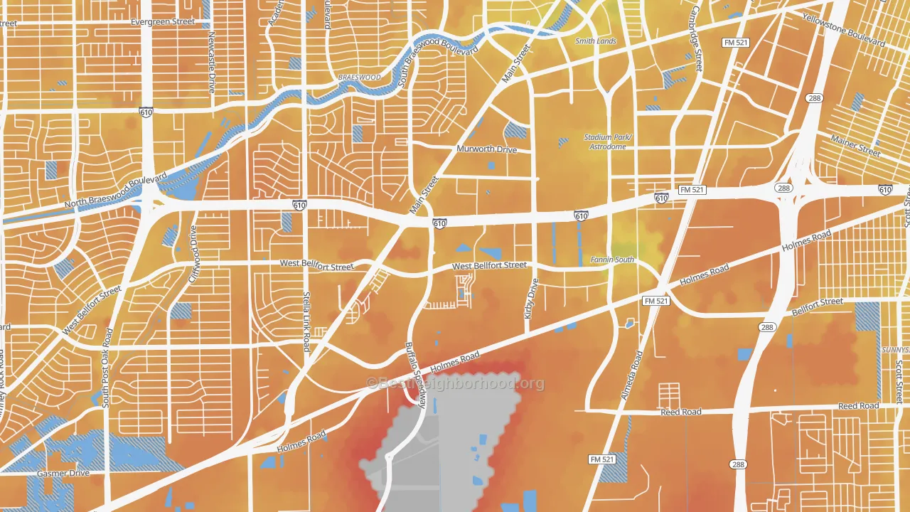 Transit Grade map of South Main, Houston, TX