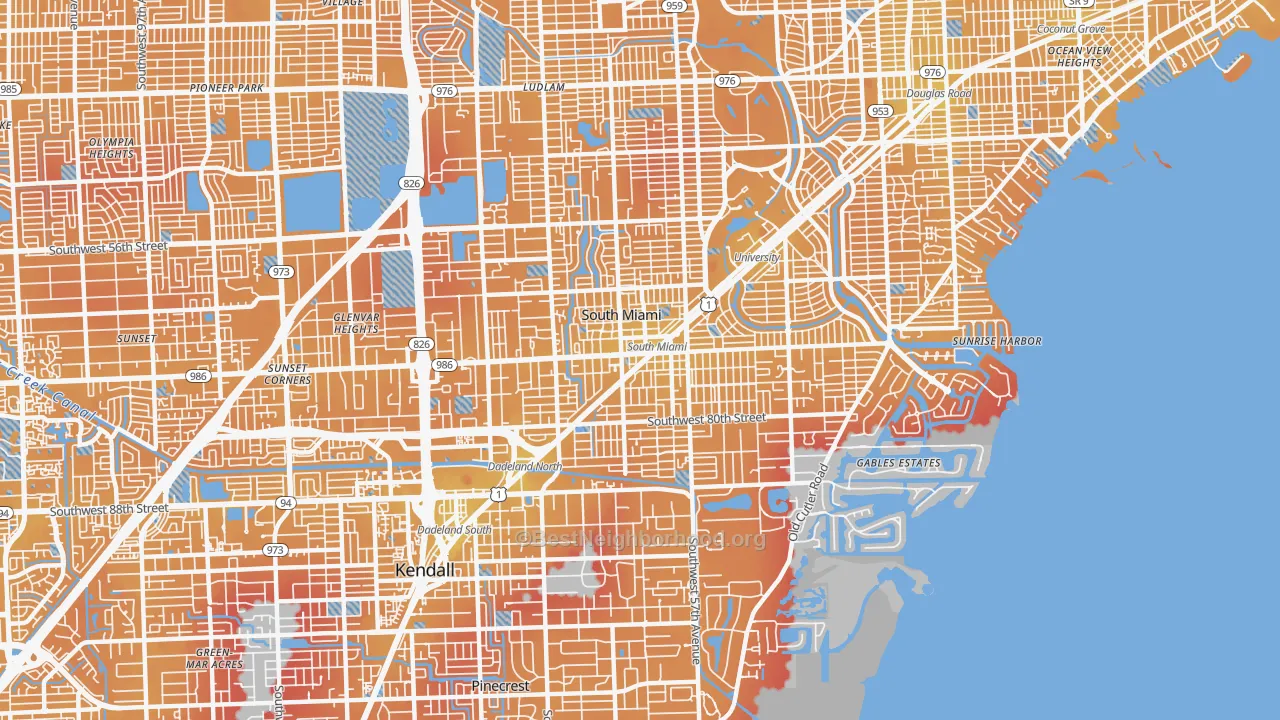 Transit Grade map of South Miami, FL