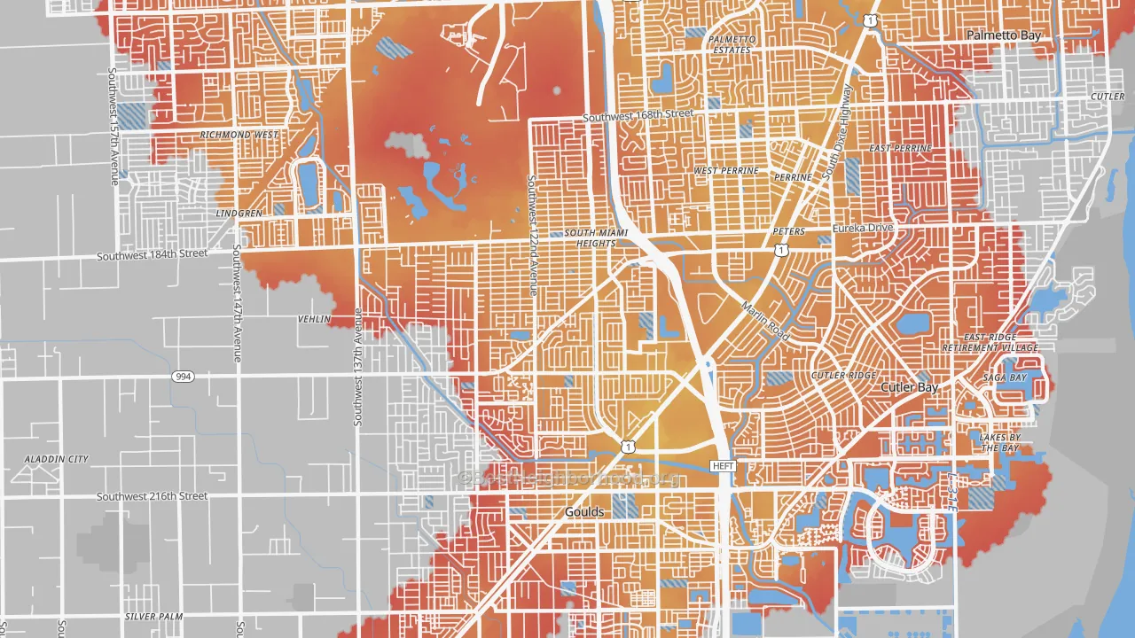 Transit Grade map of South Miami Heights, FL