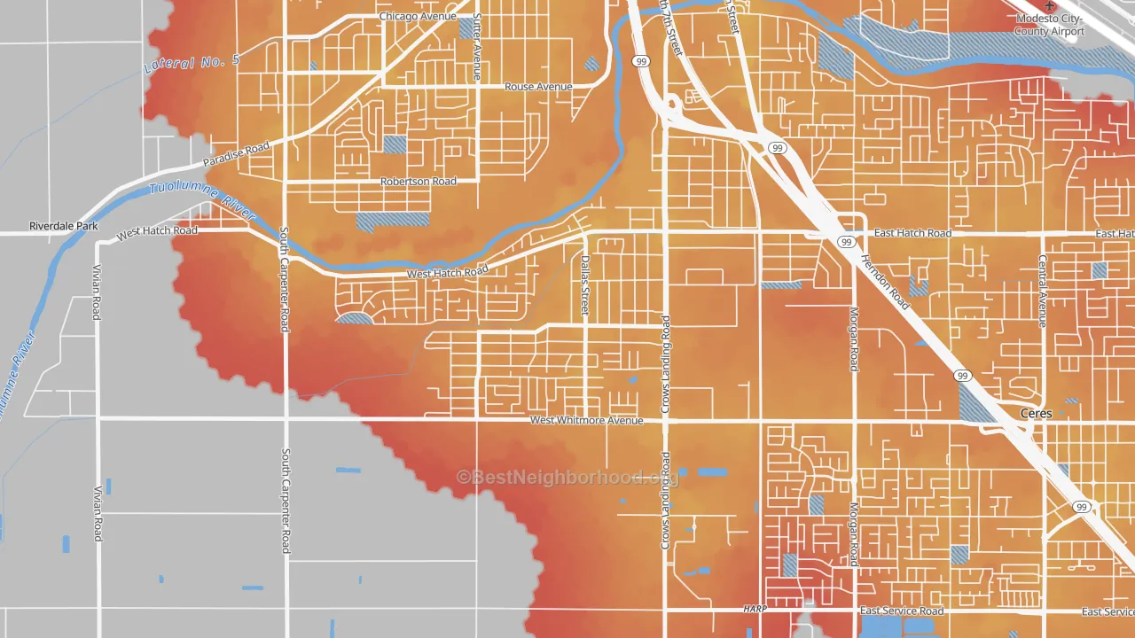 Transit Grade map of South Modesto Acres, Modesto, CA
