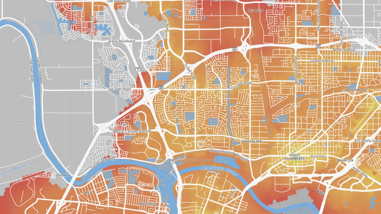 Transit Grade map of South Natomas, Sacramento, CA