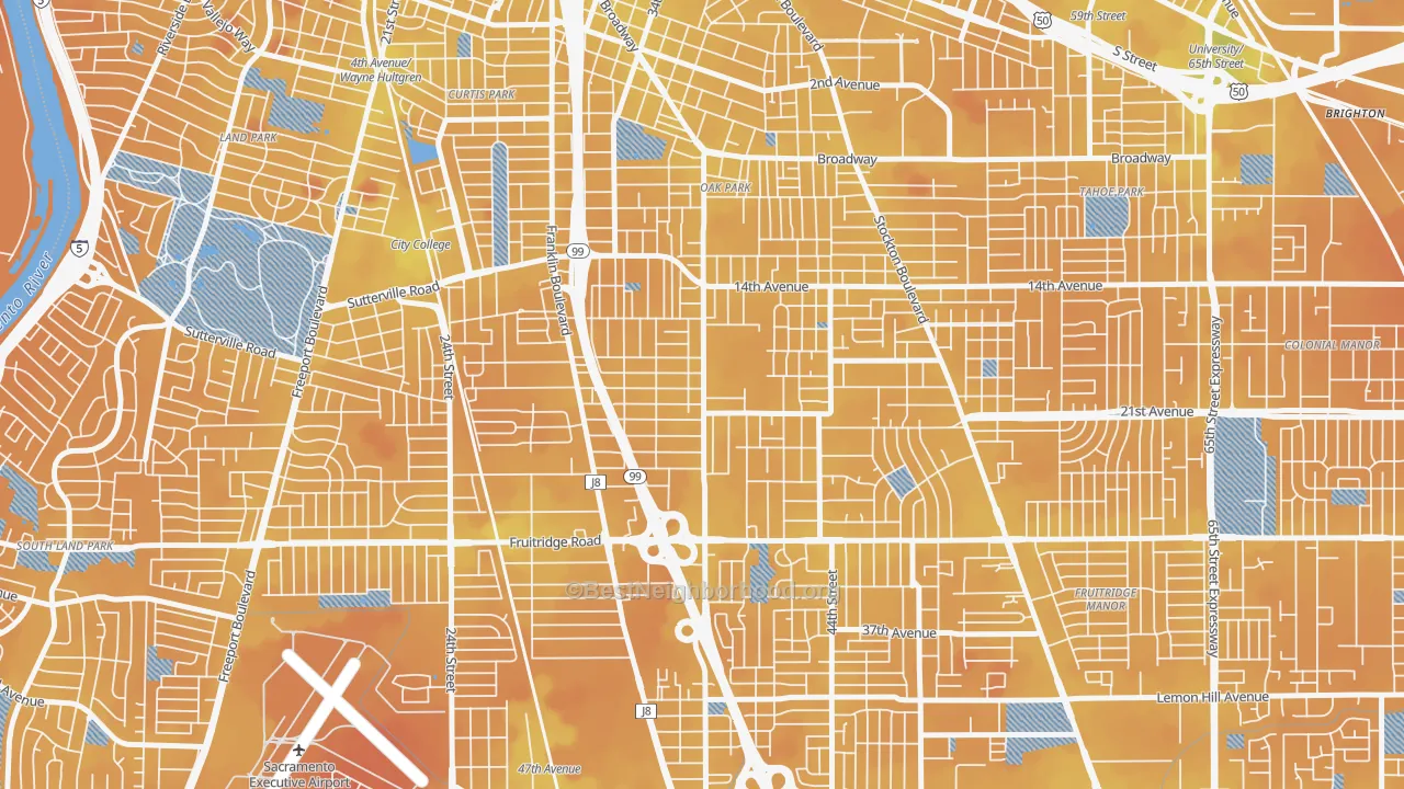 Transit Grade map of South Oak Park, Sacramento, CA