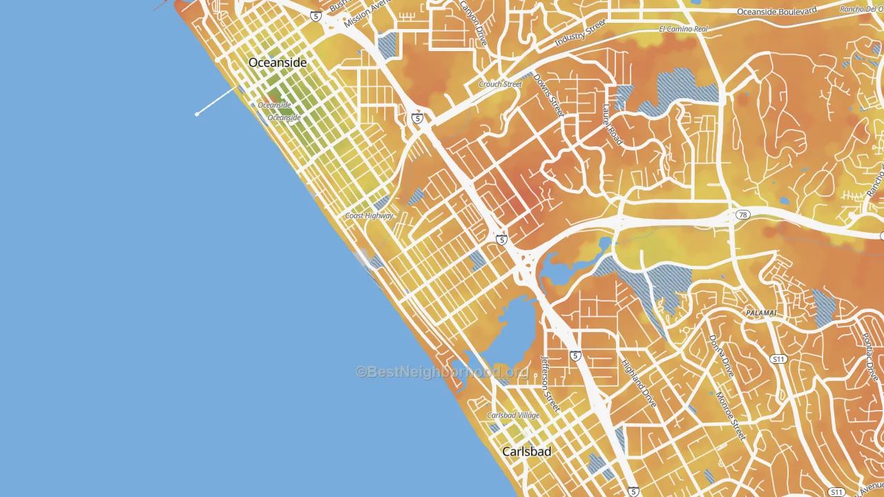 Transit Grade map of South Oceanside, Oceanside, CA