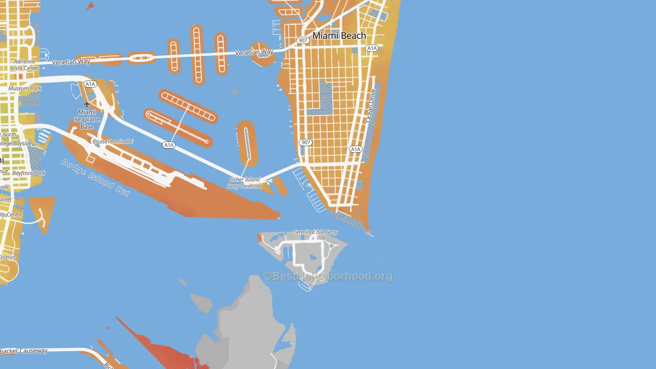 Transit Grade map of South of Fifth, Miami Beach, FL