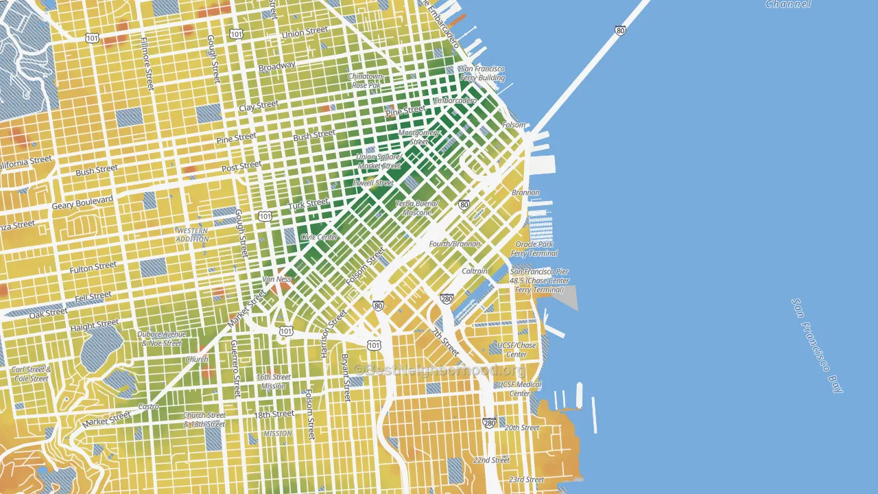 Transit Grade map of South of Market, San Francisco, CA