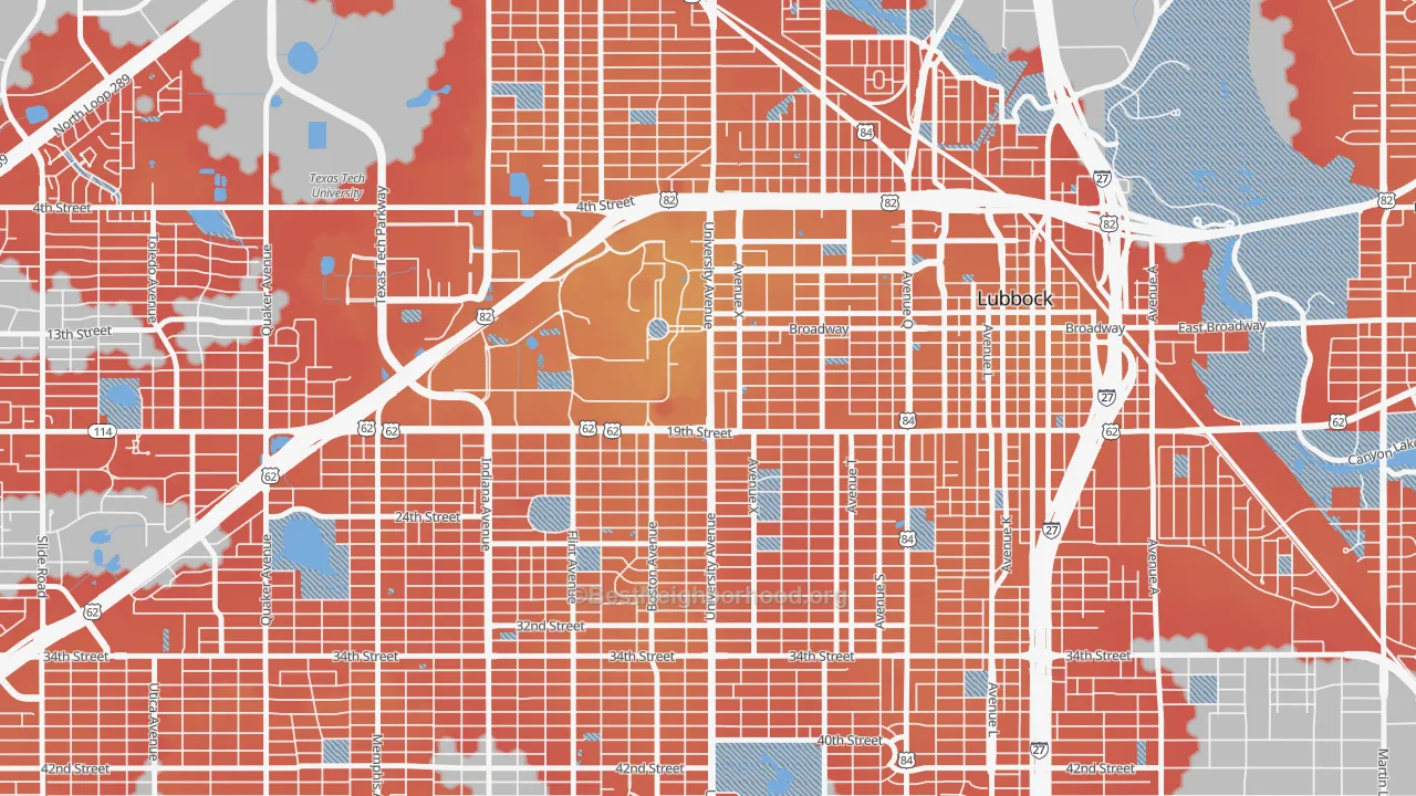 Transit Grade map of South Overton, Lubbock, TX