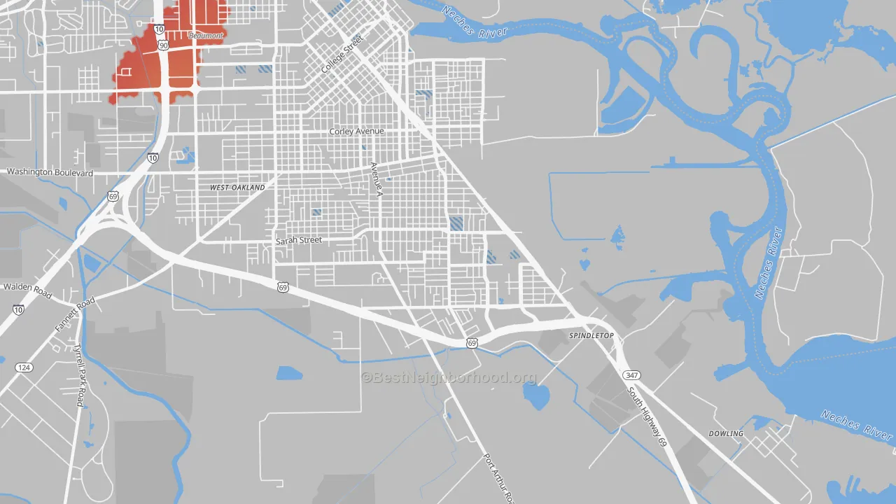 Transit Grade map of South Park, Beaumont, TX