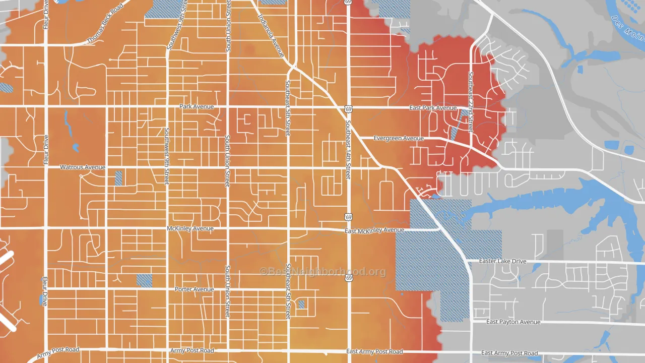 Transit Grade map of South Park, Des Moines, IA