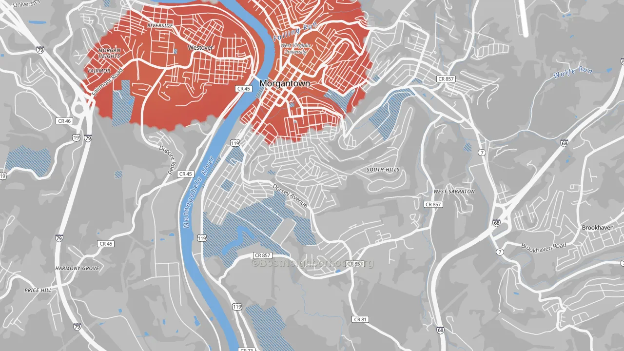 Transit Grade map of South Park, Morgantown, WV