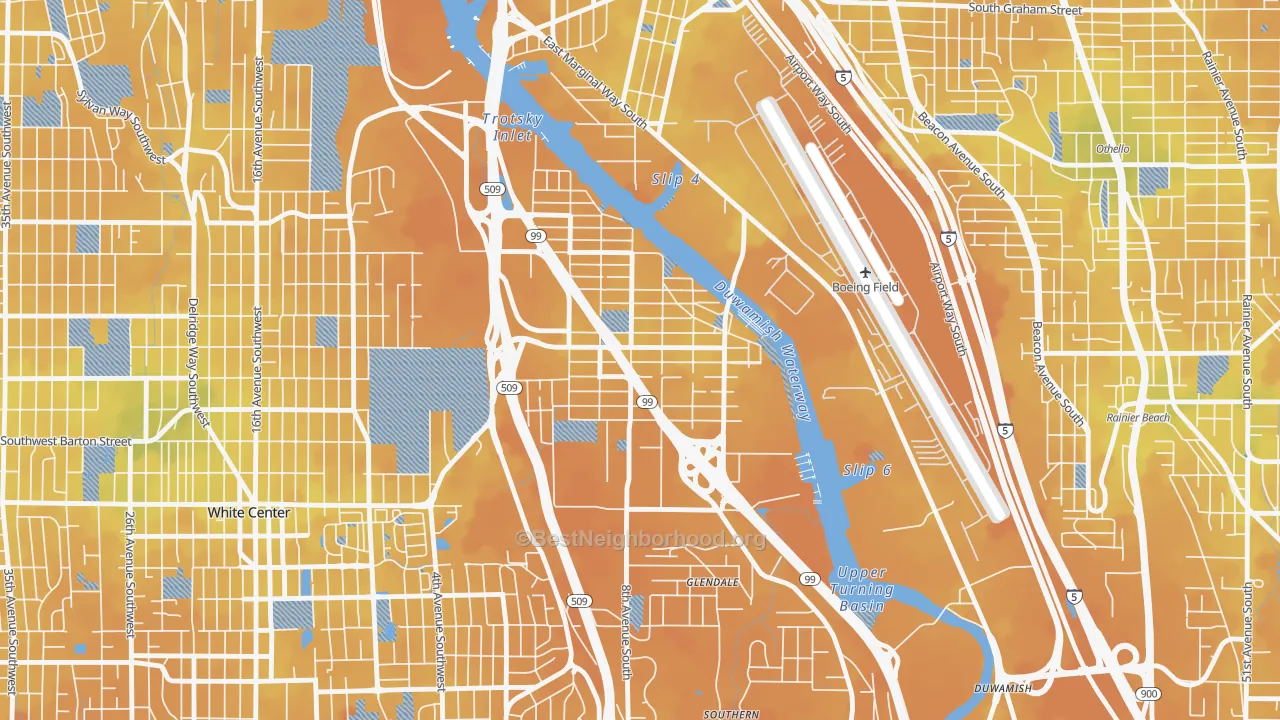 Transit Grade map of South Park, Seattle, WA