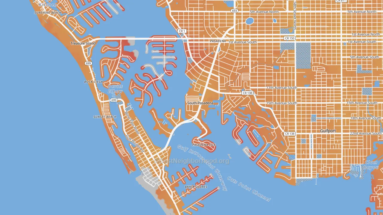 Transit Grade map of South Pasadena, FL