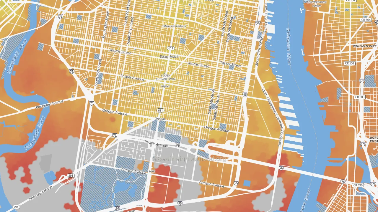 Transit Grade map of South Philadelphia, Philadelphia, PA
