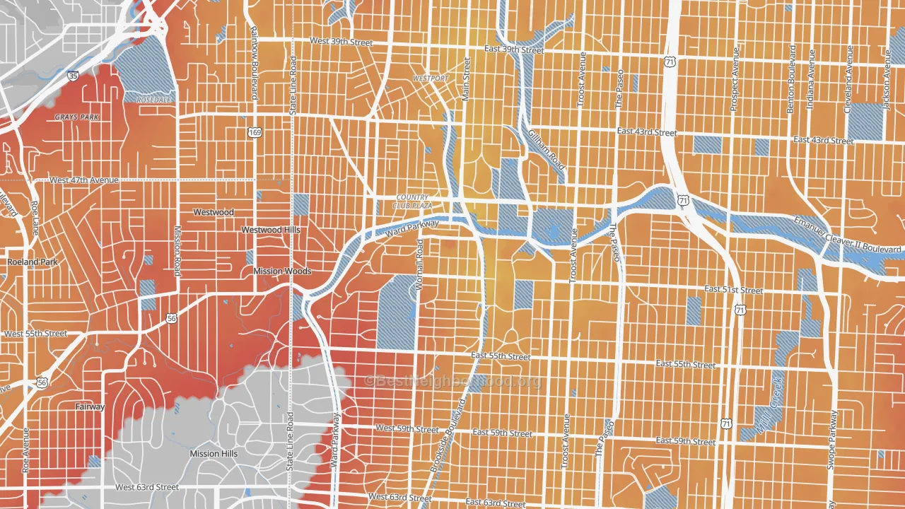 Transit Grade map of South Plaza, Kansas City, MO