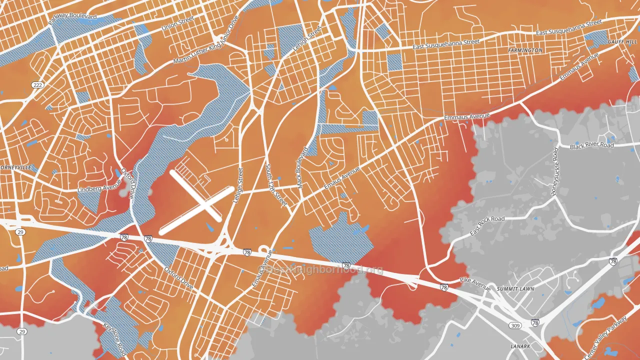 Transit Grade map of South Poplar, Allentown, PA