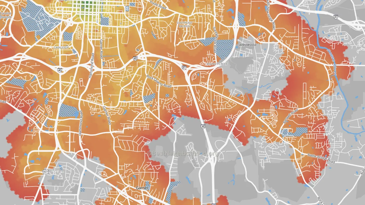 Transit Grade map of South, Raleigh, NC